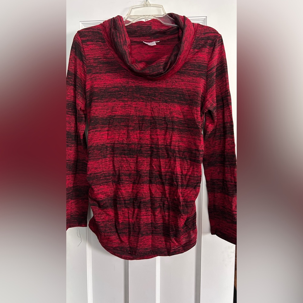 Great Expectations Red and Black Striped Cowl Neck Sweater